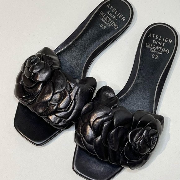 VALENTINO GARAVANI Black 03 Rose Edition Atelier Petal Flat Sandals - Picture 2 of 9